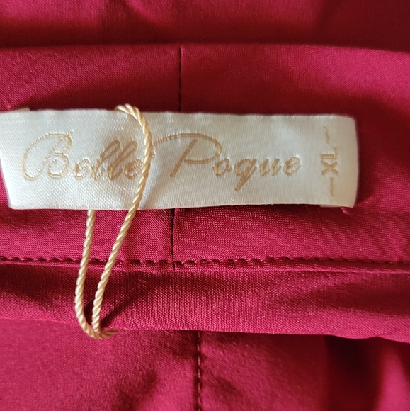 Belle Poque Short Sleeve Button Down Blouse | Size XL | Wine Red - Picture 9 of 13
